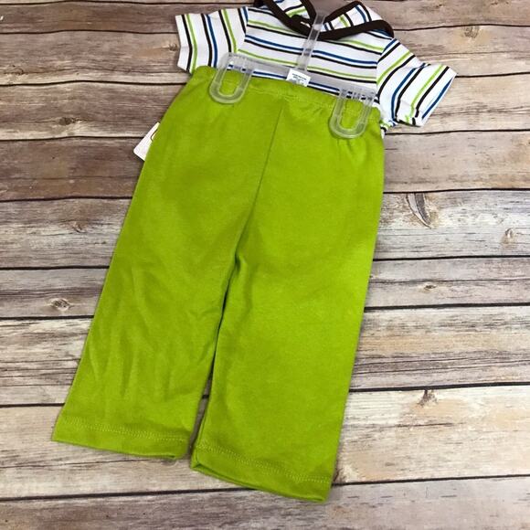 Swiggles Boys Outfit Size 6-9 Mo Monkey 3 Piece Set Bib Green Blue Brown NEW - Picture 6 of 7